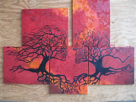 Multi Canvas Tree Painting Whimsical Wall Art Diy Canvas Art Multi