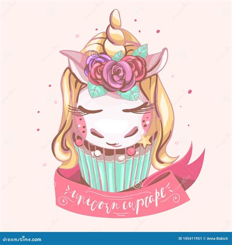 Unicorn Cupcake Fantasy Doodle Kawaii Cartoons Seamless Pattern With