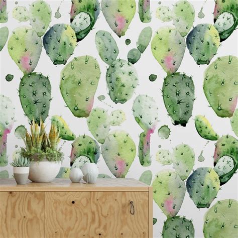 Light Green Watercolor Cactus Removable Self Adhesive Etsy