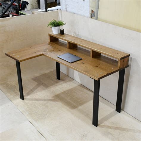 Temiz Solid Wood Corner Desk With Shelf Choice Of Bases Etsy