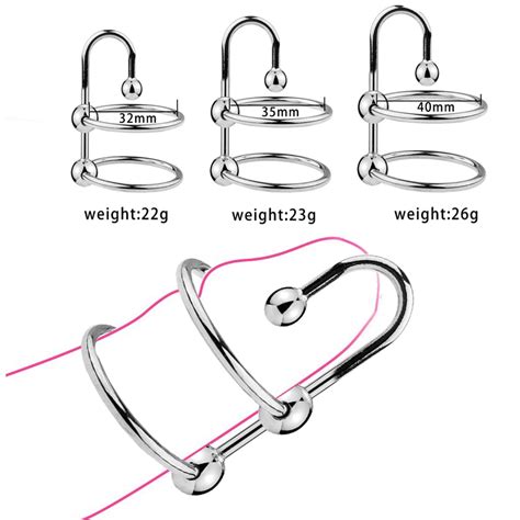 Metal Double Ring Penis Ring With Urethral Plug Stainless Steel Cock
