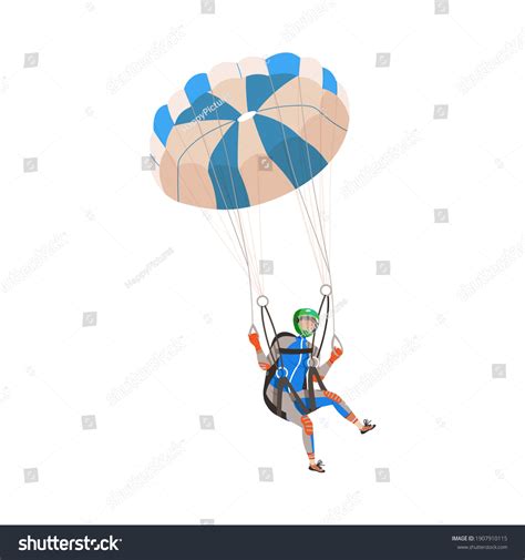 Parachuting Man Paratrooper Descenting Using Parachute Stock Vector