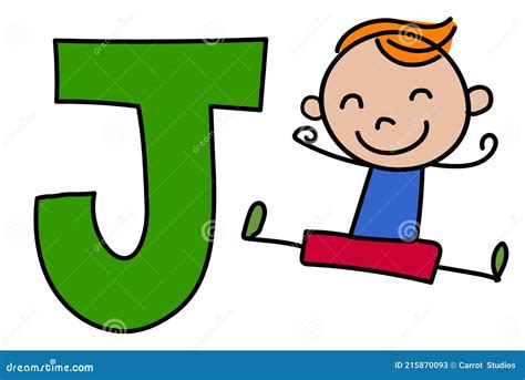 Alphabet Kid Cartoon Kid With Letter J Stock Vector Illustration Of