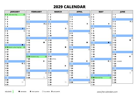 2029 Calendar ≡ Free
