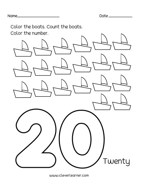 Number 20 Writing Counting And Identification Printable Worksheets For