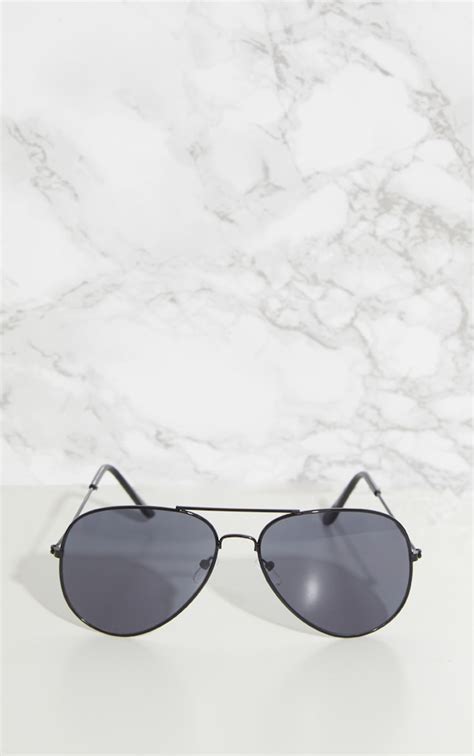 Black Metal Aviator Sunglasses Accessories Prettylittlething