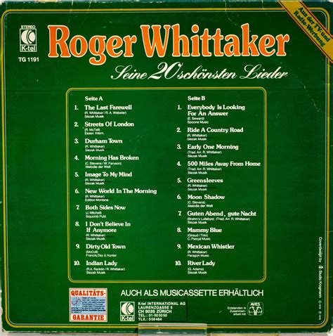 Roger Whittaker Seine 20 Schönsten Lieder Rare And Well Preserved