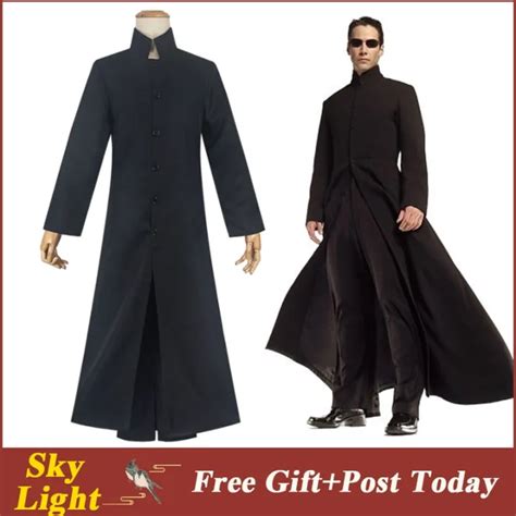 The Matrix Neo Cosplay Customised Black Costume Neo Trench Coat Pants Halloween Clothes For Men