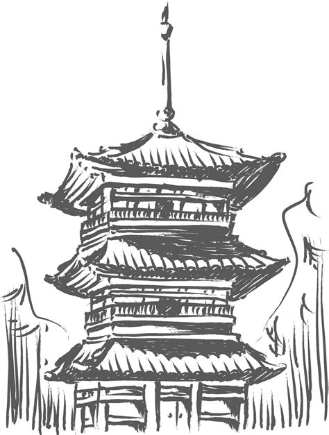 Sketch Doodle Kiyomizu Temple Landmark Japan Destination Outline