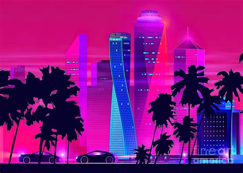 Synthwave Neon City Miami Vice Painting By Evie Keeley Fine Art America