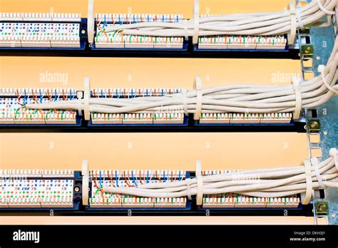 Rear View Of A Patch Panel With Wires Stock Photo Alamy