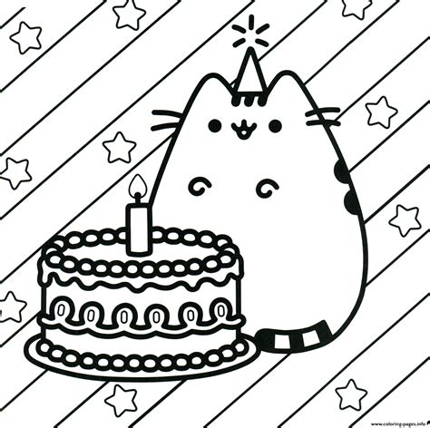 Pusheen Cake Happy Birthday Coloring Page Printable