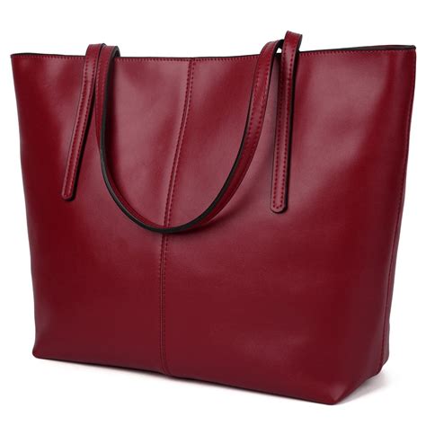 Womens Large Capacity Leather Work Tote Zipper Closure Shoulder Bag