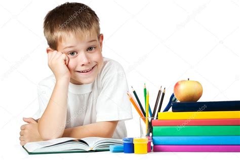 Nice Kid With Books And Pencils Stock Photo By ©titov 19882199