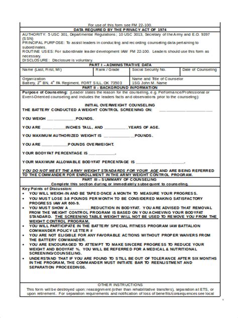 Army Developmental Counseling Form Army Military