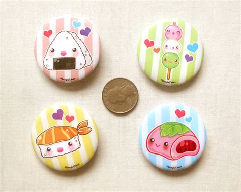 Kawaii Japanese Food 175 Pinback Button Set Of 4 Cute Food Pin Set