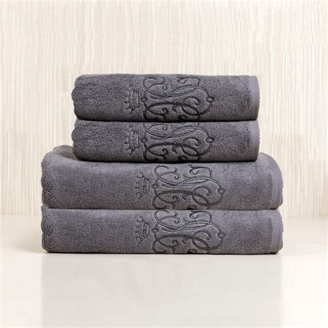 Royal Collection Luxury Bath Towel Set Antracit Embroidery Towels