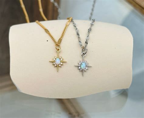 GOLD Opal North Star Necklace Christmas Gift Celestial Etsy