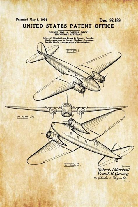 Boeing 247 Patent Airplane Blueprint Pilot T Airplane Poster