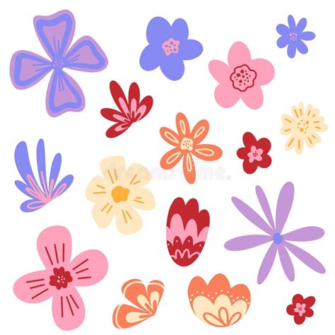 Set Of Simple Vector Flowers Vector Flat Floral Illustration Stock