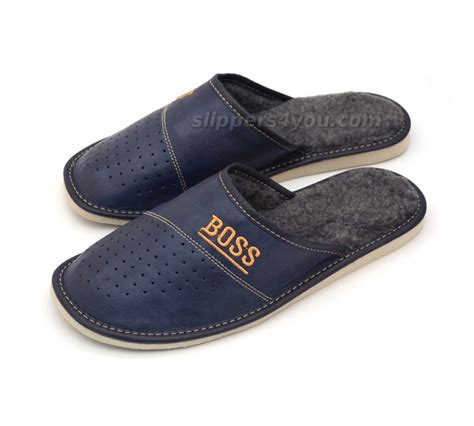 Men S Sheep S Wool Leather Slippers Boss