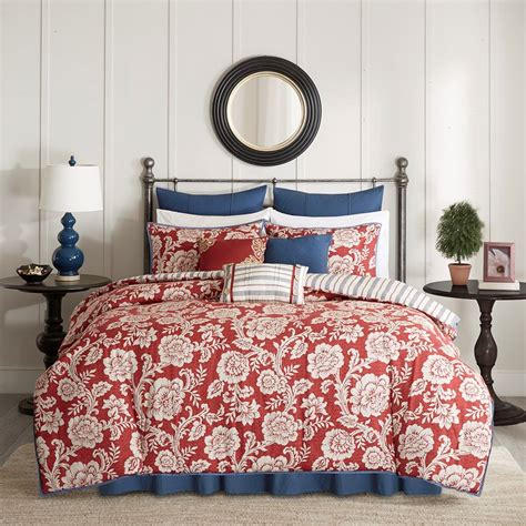 Olliix By Madison Park 9 Piece Red King Lucy Cotton Twill Reversible Comforter Set Bob Mills