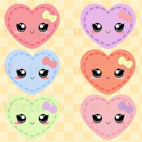 Pastel Kawaii Hearts Clip Art Cute Clipart Stitch Hearts Printable