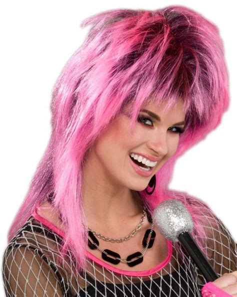 80s Electric Pink Wig 1980s Pink Costume Rocker Costume Women