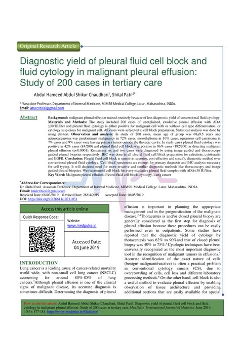 Pdf Diagnostic Yield Of Pleural Fluid Cell Block And Fluid Cytology