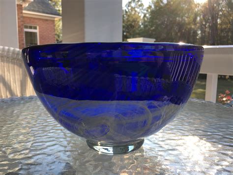 Hand Blown Cobalt Blue Glass With White Swirled Art Glass Etsy In 2021 Art Glass Bowl