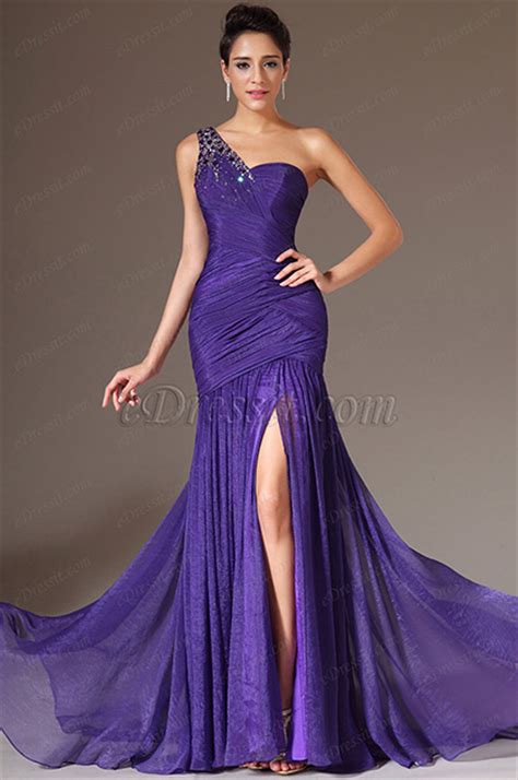 Edressit Purple Beaded One Shoulder High Slit Dress00144806