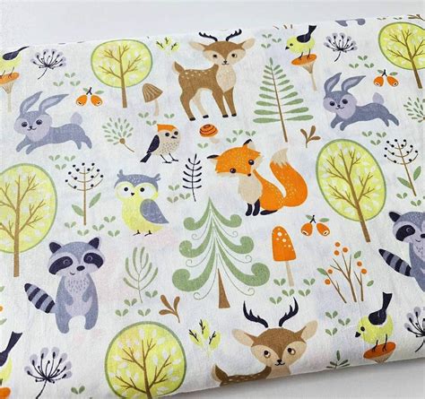 Woodland Fabric Cotton Fabric By The Yard Fox Fabric Baby Etsy
