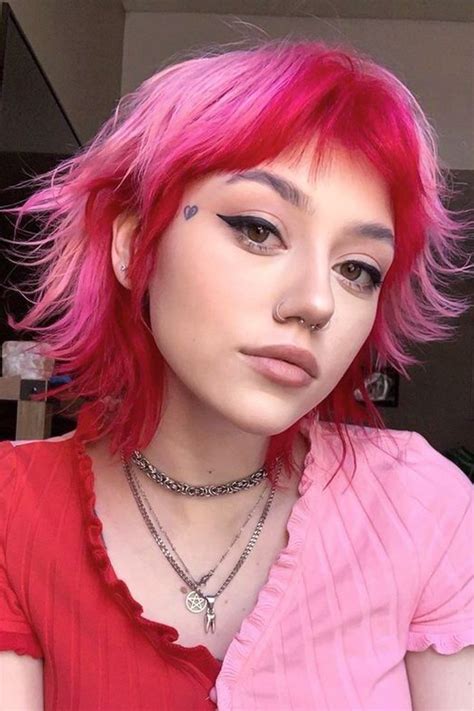 Selfie Of A Young Woman With Punk Mullet Haircut Punk Hair Color Hair