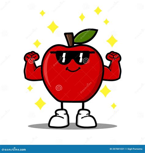 Cute Red Apple Cartoon Mascot Character Stock Vector Illustration Of