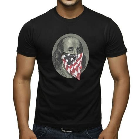 Mens Benjamin Franklin Usa Flag Bandana Black T Shirt Medium Black