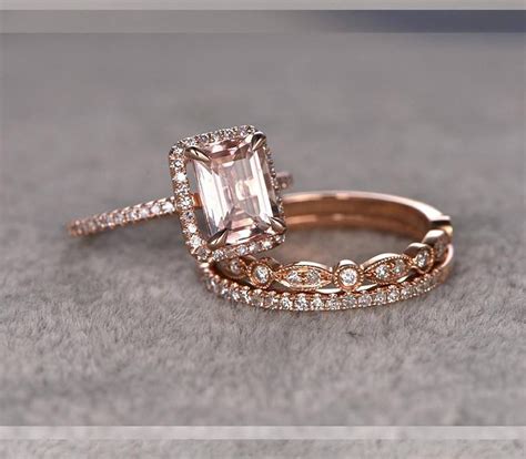 Limited Time Sale 2 Carat Morganite And Diamond Trio Ring Set In 10k