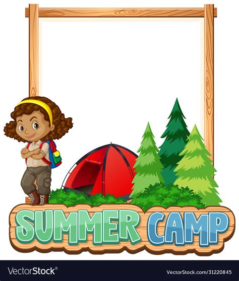Border Template Design With Girl At Summer Camp Vector Image