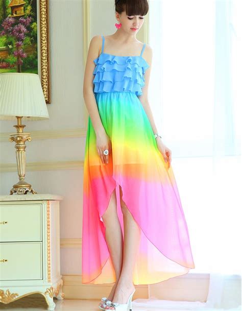 Womens Rainbow Color Chiffon Dress Pink Wawa Pinterest Rainbow