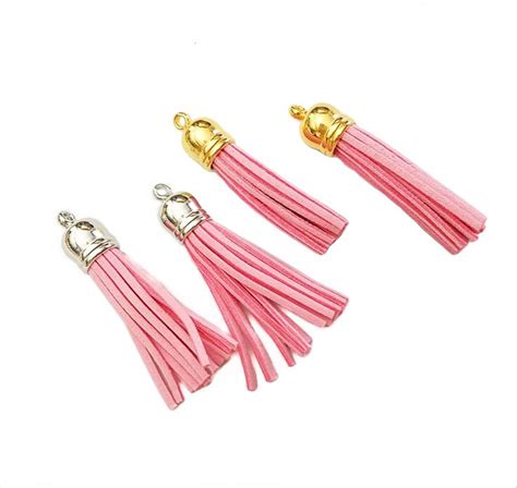 Pale Pink Tassels With Gold Caps 58mm 10 Pieces Tl G040 Etsy Pink