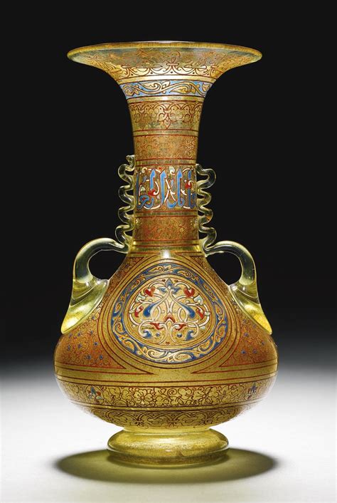A Mamluk Style Enamelled And Gilded Two Handled Glass Vase Signed Brocard Paris 19th Century