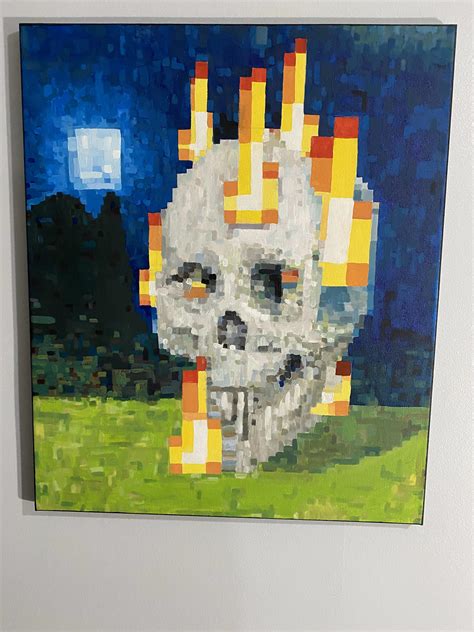 My Sister Recreated The Flaming Skull Painting From Minecraft R