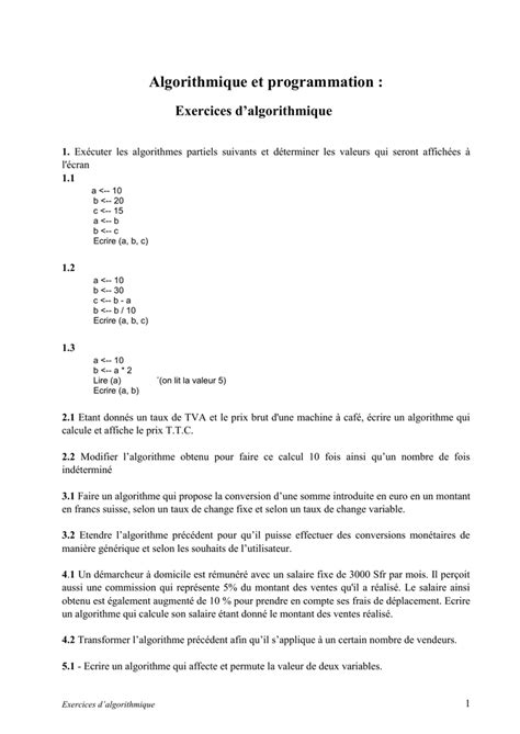 PDF exercice algorithme avec correction pdf PDF Télécharger Download