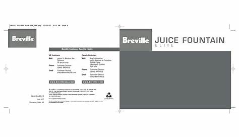 BREVILLE JUICE FOUNTAIN ELITE 800JEXL /B USER MANUAL Pdf Download