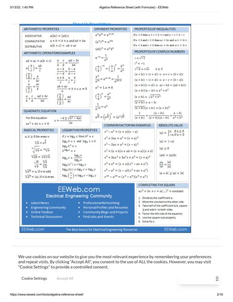 Solution Algebra Reference Sheet With Formulas Eeweb Studypool