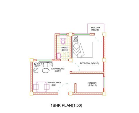 1 Bhk Floor Plan Drawing