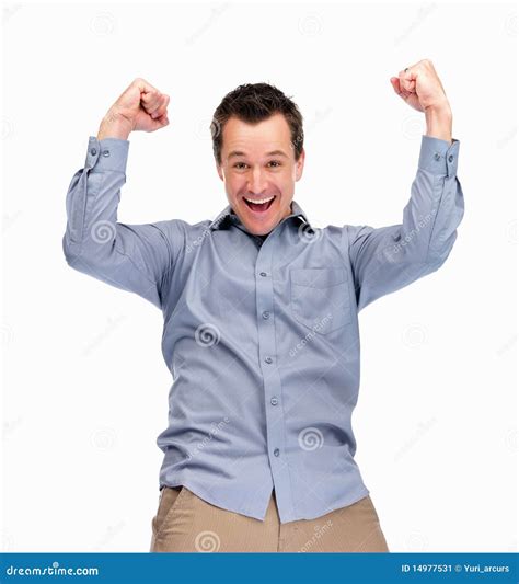 Exited Middle Aged Man Enjoying Success On White Stock Image Image Of