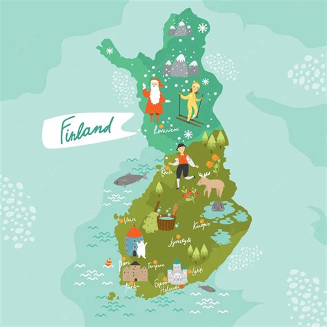 Premium Vector Finland Map Cartoon Finland Scandinavia Lapland
