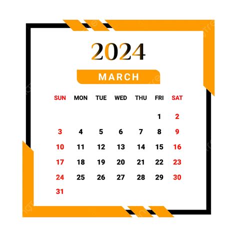 Monatskalender März 2024 Mit Einzigartigem Stil In Gelb Und Schwarz