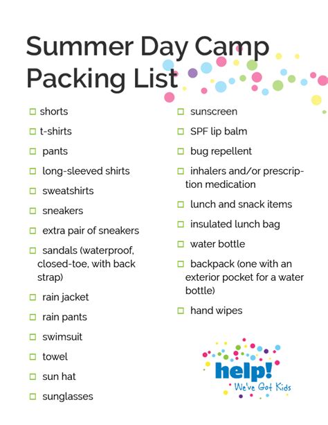 Summer Day Camp Packing Checklist For Kids Help Weve Got Kids