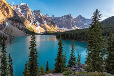 Banff National Park Moraine Lake At Sunset Alberta Canada Stock Photo